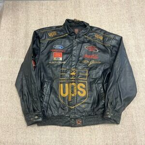 Vintage Jeff Hamilton Nascar Jacket Mens Large Black 1990s UPS